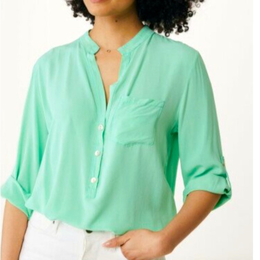 Seafoam Green Lightweight Silky Button Down Tunic Shirt NEW Size XS (6-8)